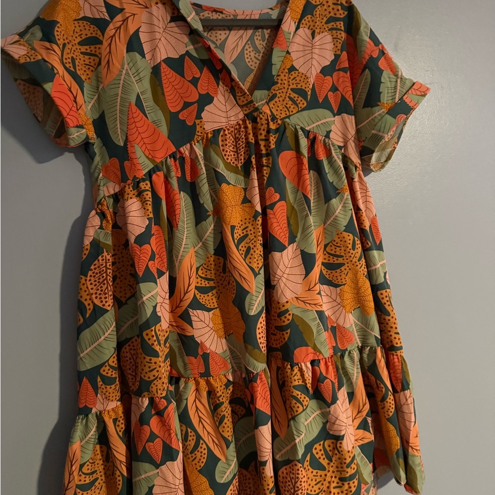 SHEIN Multicolor Leaf Pattern Dress